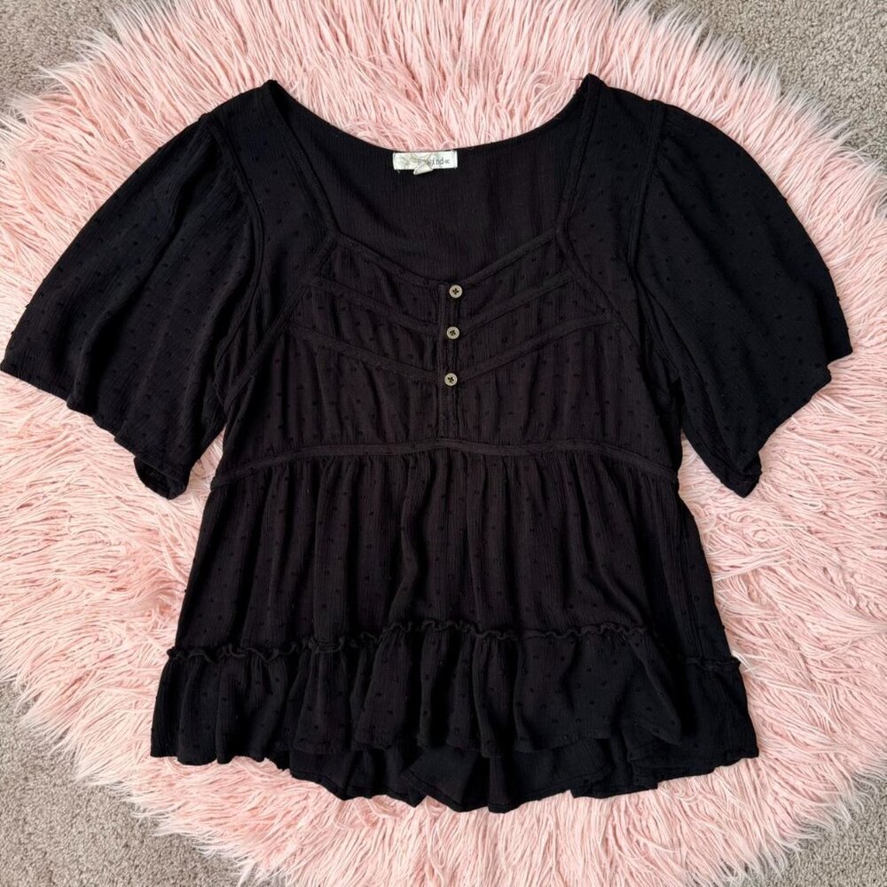 Black Blouse with ruffle detailing - SOLD